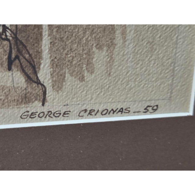Figurative Early 1959 George Crionas Watercolor Original Signed and Titled: When a Fellow Needs a Friend For Sale - Image 3 of 11