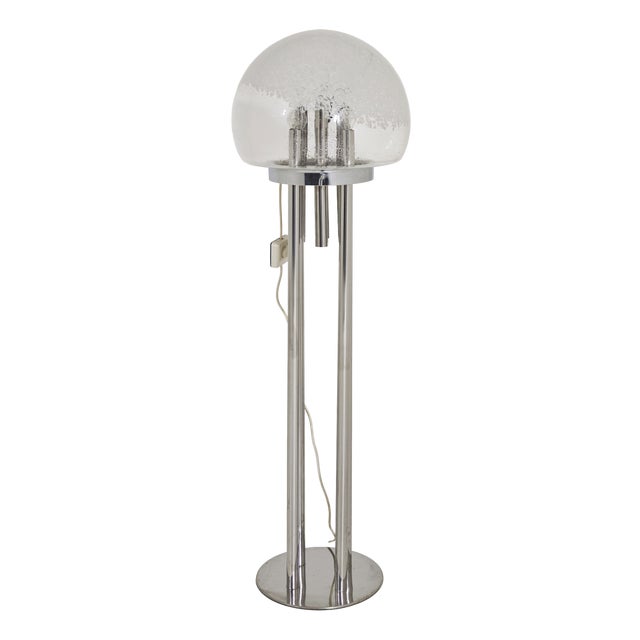 Mid-Century Modern Space Age Chrome and Murano Glass Floor Lamp, Italy, 1970s For Sale