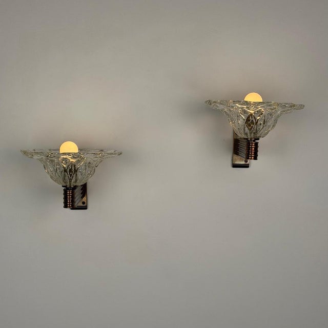 Metal Sculptural Bullicante Glass Wall Sconces from Barovier & Toso, 1940s, Set of 2 For Sale - Image 7 of 18