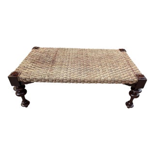 1970s Vintage Woven Wooden Bench For Sale