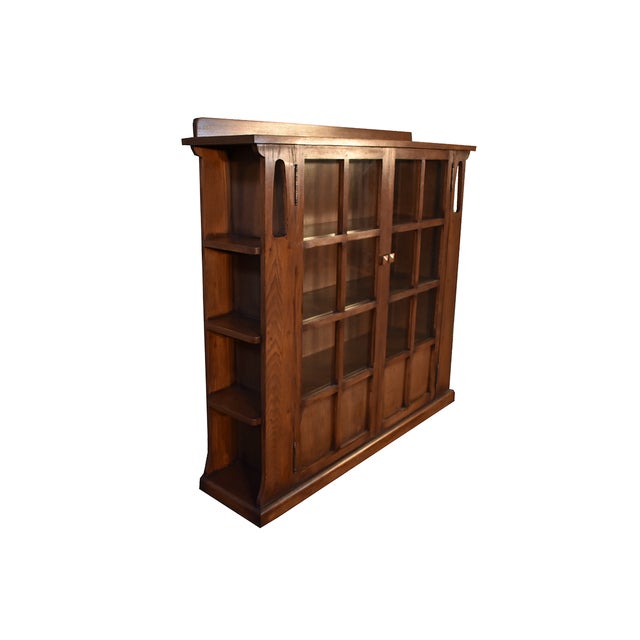 Brown Mission Double Door Bookcase With Side Shelves - Walnut (W1) For Sale - Image 8 of 8