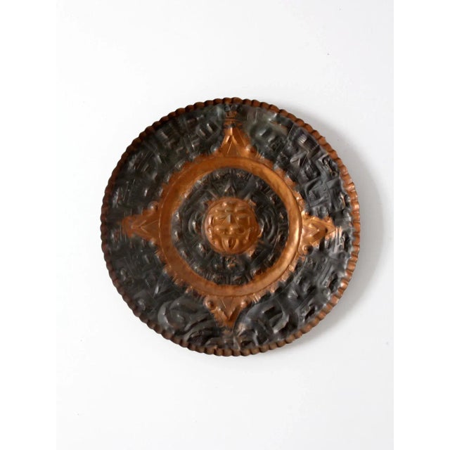 Mid-Century Copper Decorative Aztec Calendar Plate For Sale - Image 4 of 9