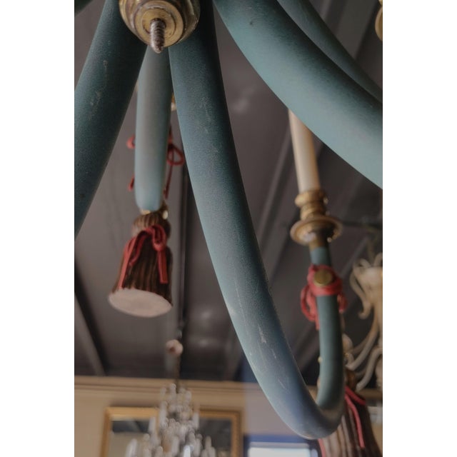 Green Vintage Italian Style Tassel 12-Light Chandelier For Sale - Image 8 of 9