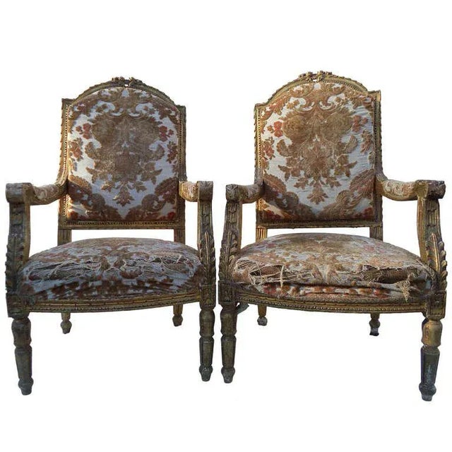 18th Century Louis XVI Giltwood Fauteuils - A Pair For Sale - Image 11 of 11