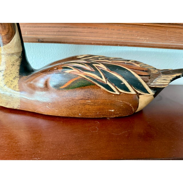 Tom Taber Signed Large Hand-Carved Duck Decoy – 1980s Vintage Folk Art For Sale - Image 4 of 12