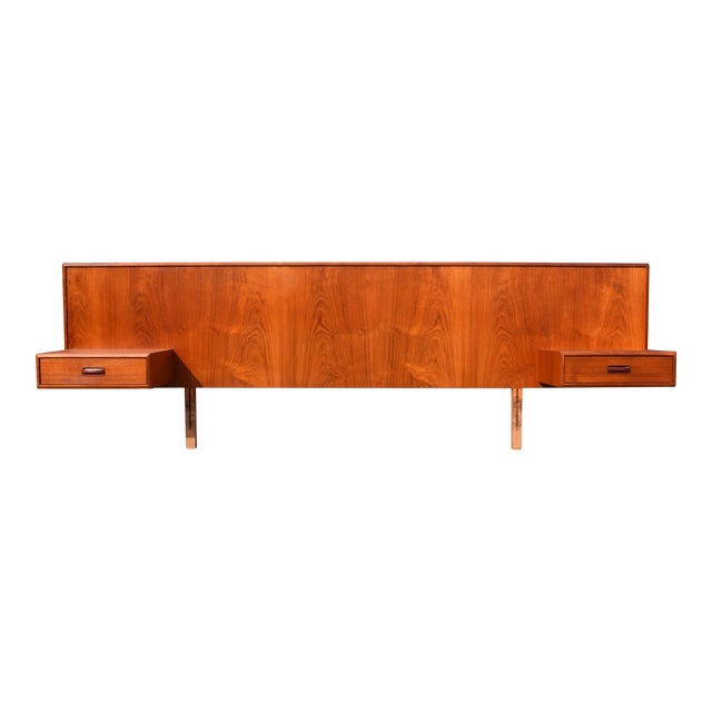 Vintage Danish Modern Teak Headboard With Floating Nightstands Chairish
