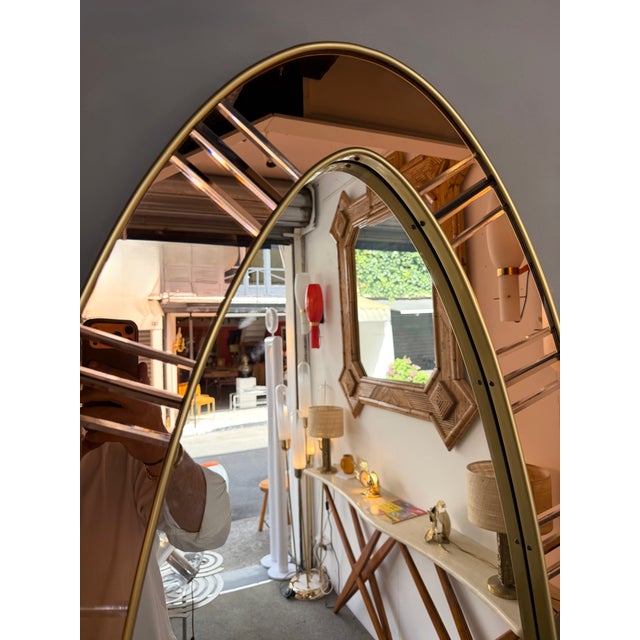 Large Full-Length Mirror Console Pink Glass and Brass by Cristal Art Italy, 1960s For Sale - Image 11 of 12