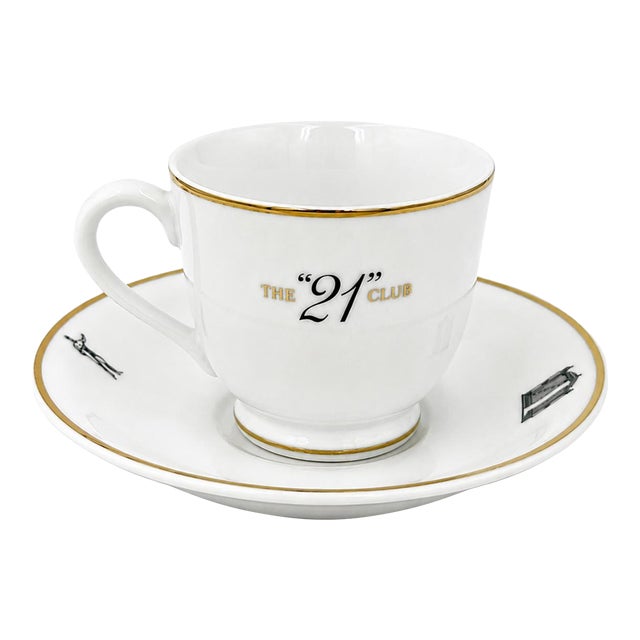 Vintage the 21 Club Nyc Restaurant Demitasse Cup & Saucer New York City For Sale