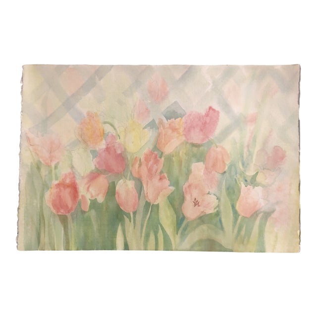 Original Vintage Watercolor Still Life Painting Tulips For Sale