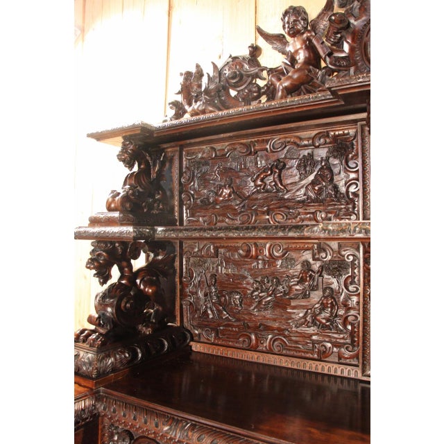 Renaissance-Style Walnut Castle Sideboard, 19th Century For Sale - Image 3 of 16