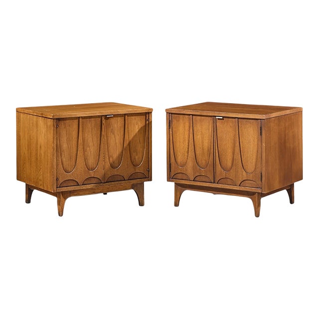 Broyhill Brasilia Mid Century Walnut Commode Nightstands - Pair For Sale