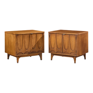 Broyhill Brasilia Mid Century Walnut Commode Nightstands - Pair