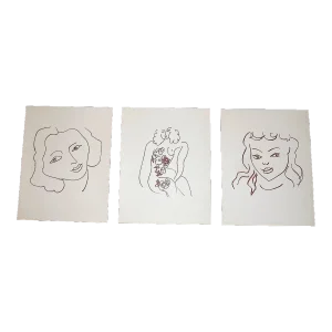Vintage Henri Matisse Abstract Modernist Portraits & Nude Couple - Set of 3