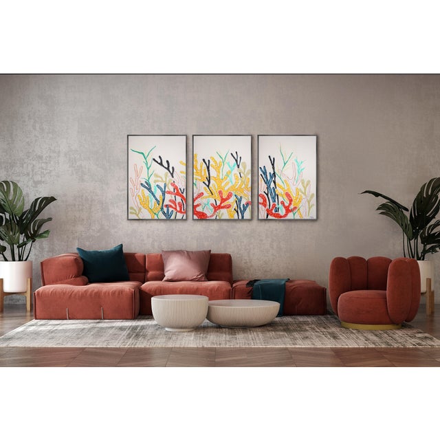2025, Primary Tones Coral Garden, Illustration Style Painting of Coral Reef, Gouache Crayon on Watercolor Paper by Romina Milano For Sale - Image 11 of 11
