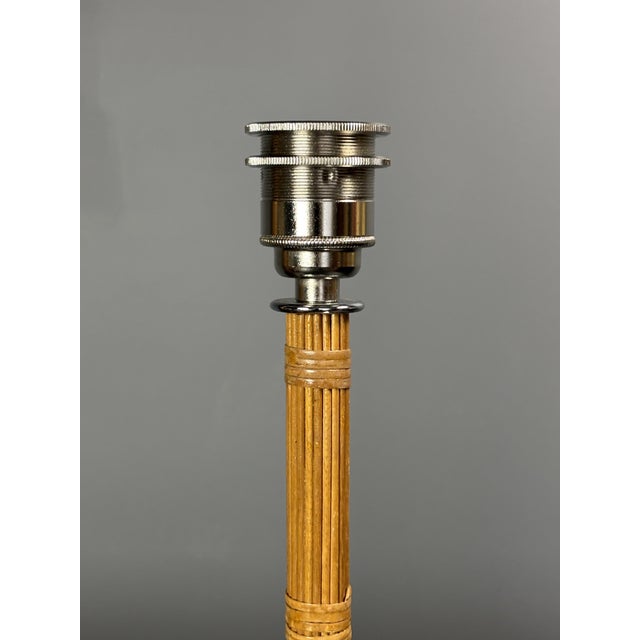 1980s Pencil Reed Rattan Bamboo and Chrome Table Lamps, 1980s, Set of 2 For Sale - Image 5 of 18
