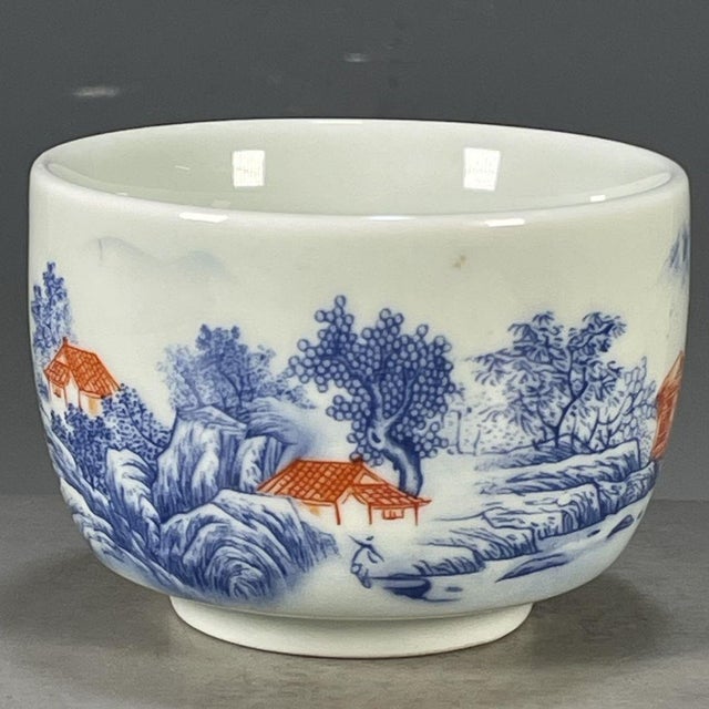 Ceramic Late 20th Century Chinese Blue & White Porcelain Master Tea Cup With Landscape Scene For Sale - Image 7 of 9