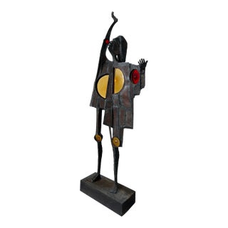 1970s Large Brutalist Steel and Glass Figurative Sculpture For Sale