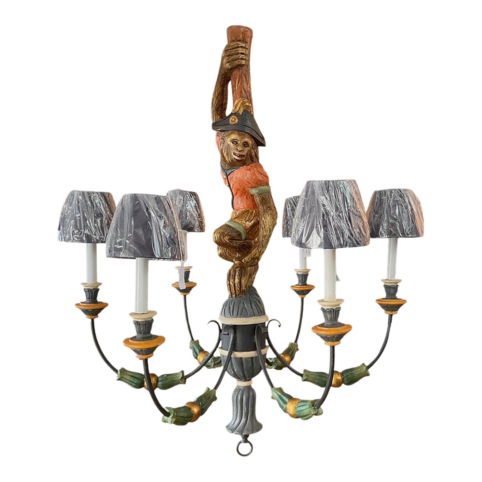 Vintage Carved Monkey Chandelier | Chairish