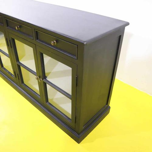 Wood Black Sideboard with Four Glass Doors and Four Drawers For Sale - Image 7 of 11