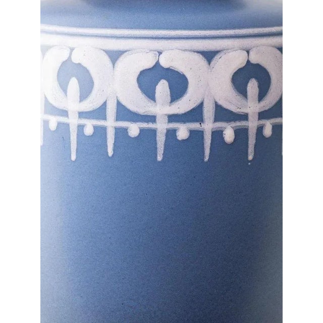 Vintage Blue and White Ceramic Table Lamp with New Liberty London Lampshade For Sale - Image 6 of 12