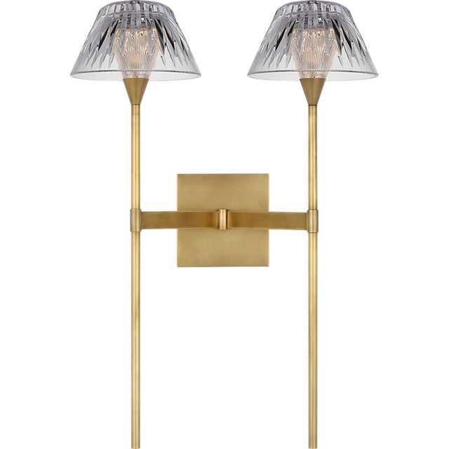 Waterford for Visual Comfort Signature Blaze 19" 2 Light Tail Sconce in Natural Brass with Clear Crystal For Sale