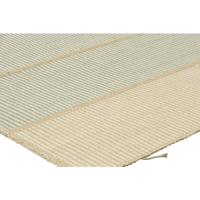 Rug & Kilim’s Contemporary Kilim in Beige, Blue and White Textural Stripes For Sale In New York - Image 6 of 7