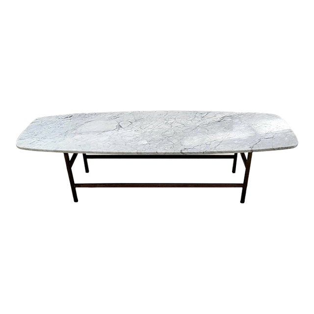 1980s White Marble Surfboard Style With Metal Base Coffee Table For Sale