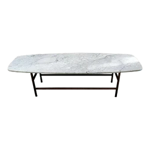 1980s White Marble Surfboard Style With Metal Base Coffee Table