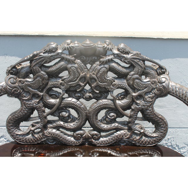 1920's Asian Black Ebonized Sitting Bench. Chinoiserie, carving is amazing, highly detailed.
