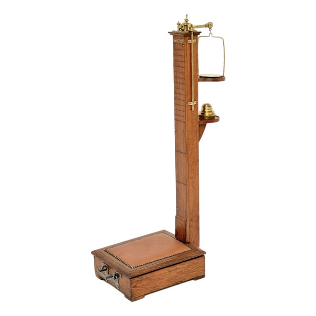 Antique Edwardian Oak Weighing Scales, 1900 For Sale