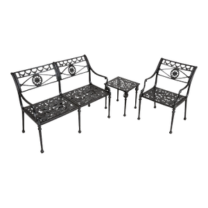 Vintage Star and Dolphin Double Settee Arm Chair Table With Filigree a Set of 3