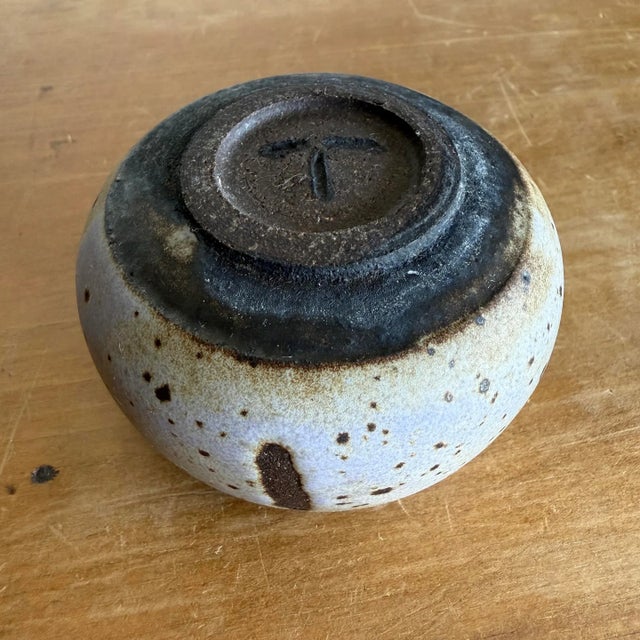 Beige Contemporary Handthrown Stoneware Ceramic Mini Bowl, Stamped by Artist For Sale - Image 8 of 8