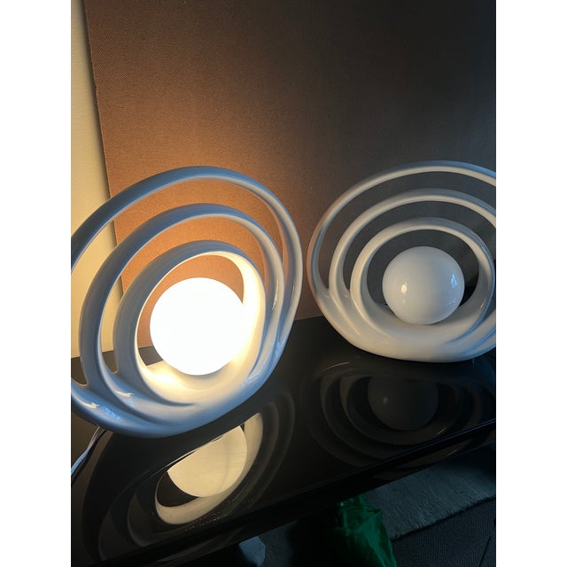 1980s Vintage Mid-Century Modern Art Deco Porcelain Lamps - a Pair For Sale - Image 5 of 9