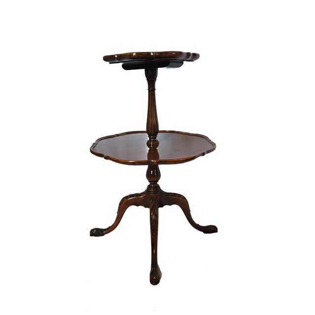 Antique/Vintage J. B. Mersman Chippendale Mahogany Wood 2-Tier "Pie Crust" Side Table For Sale - Image 10 of 10