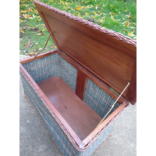 Late 20th Century Vintage Palecek Wicker & Rattan Storage Trunk Blanket Chest Victorian Style Boho For Sale - Image 5 of 13