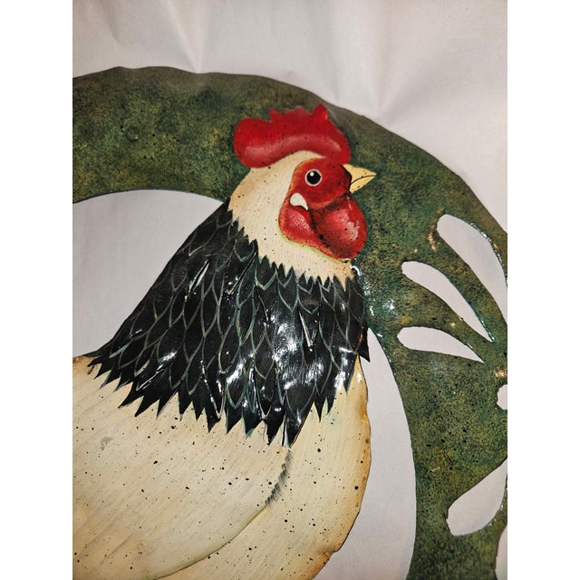 Hand-painted metal rooster wall art piece, Vintage