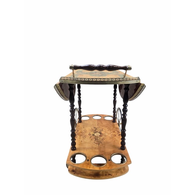 Late 20th Century Vintage Italian Burl Marquetry Tea Bar Cart For Sale - Image 5 of 12