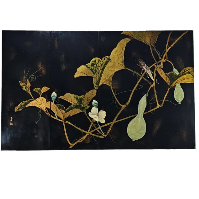 Chinese Rare Black Gilt Lacquer Ginkgo Wall Panels Signed Li Jia Chinese Modern Deco 64" For Sale - Image 3 of 12