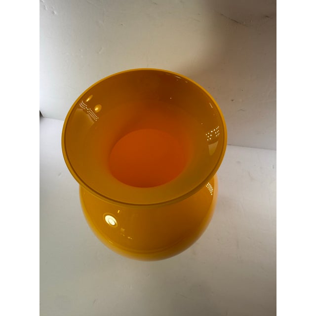 Glass Large Mid-Century Modern Vibrant Yellow Hand-Blown Art Glass Statement Vase For Sale - Image 7 of 11