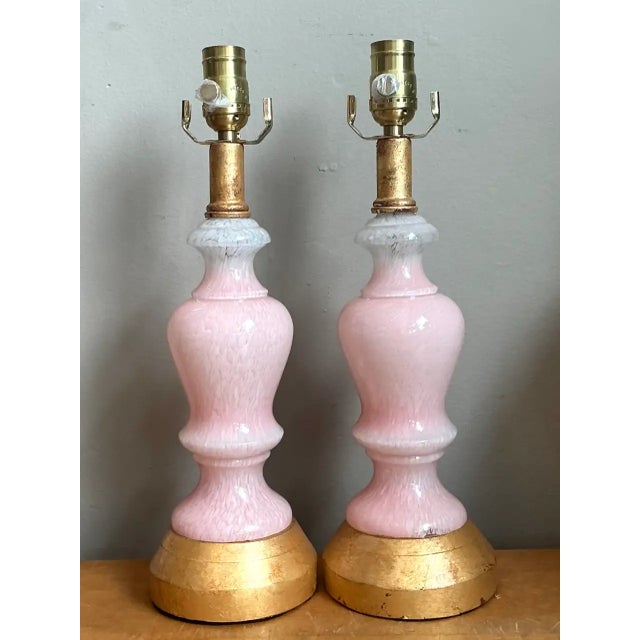 Mid 20th Century Vintage Pink Murano Blown Glass Table Lamps - Pair For Sale - Image 5 of 12