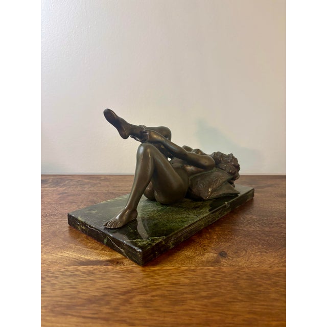 1910s Louis Chalon Bronze Nude Woman Sculpture Putting on Stockings on Marble Base For Sale - Image 10 of 11