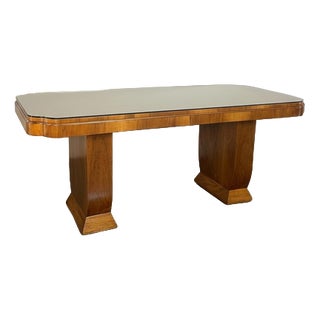 Art Deco Walnut Burr Desk with Glass Top, 1930s For Sale