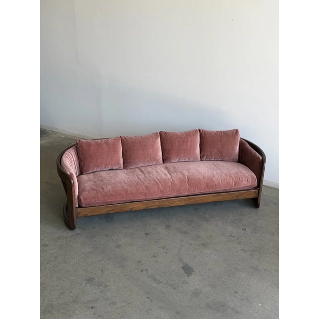 Howard Furniture Sculptural Walnut Barrel-Back Sofa For Sale - Image 4 of 8
