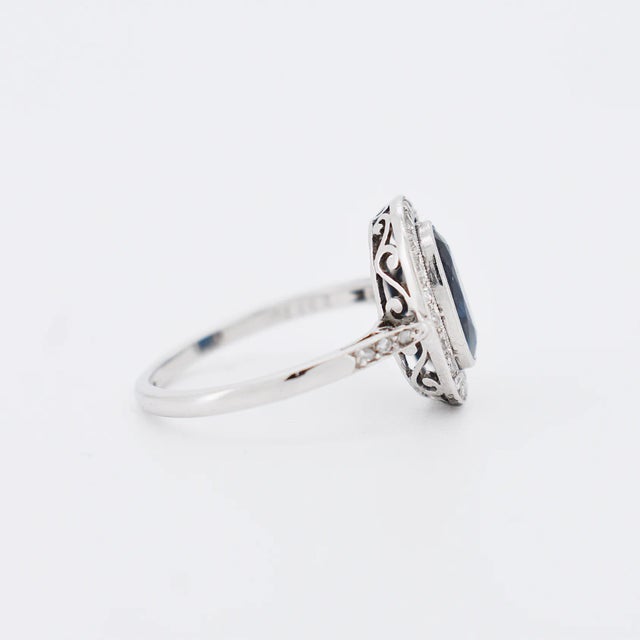 Pompadour Natural Sapphire and Diamond Ring, Size 6.5 For Sale - Image 4 of 5