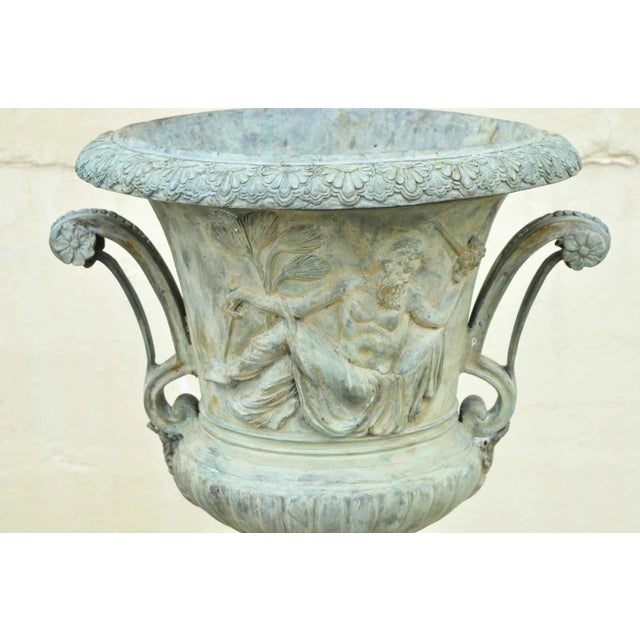 Late 20th Century French Louis XV XVI Style Bronze Verdigris 43" Figural Garden Planters - A Pair For Sale - Image 4 of 12