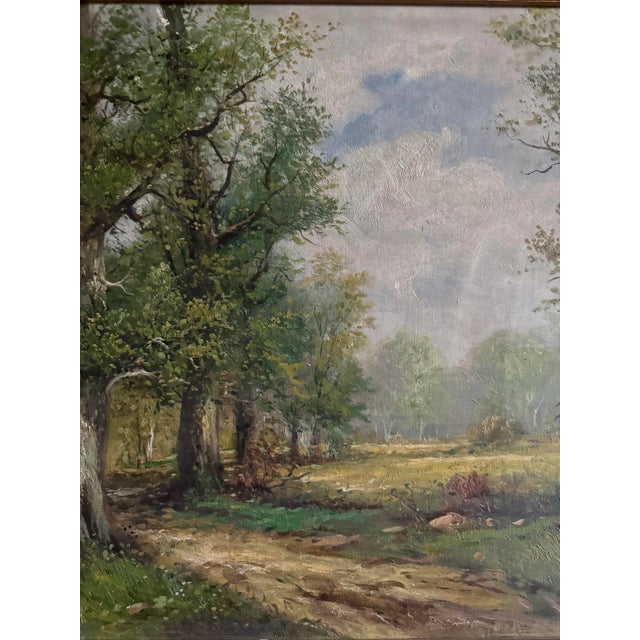 Antique Signed Oil Landscape in Ornate Gilt Frame, Early 20th C For Sale - Image 4 of 9
