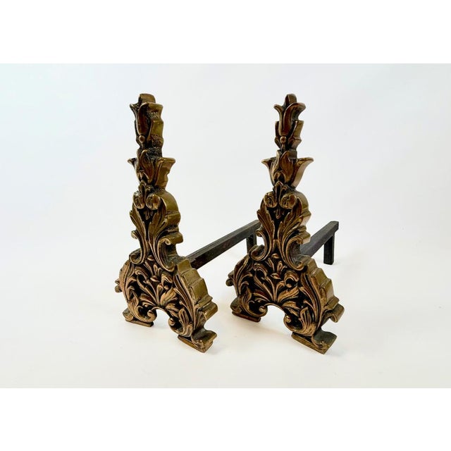 French Louis XV Style Bronze Andirons, 1800s, Set of 2 For Sale - Image 6 of 11