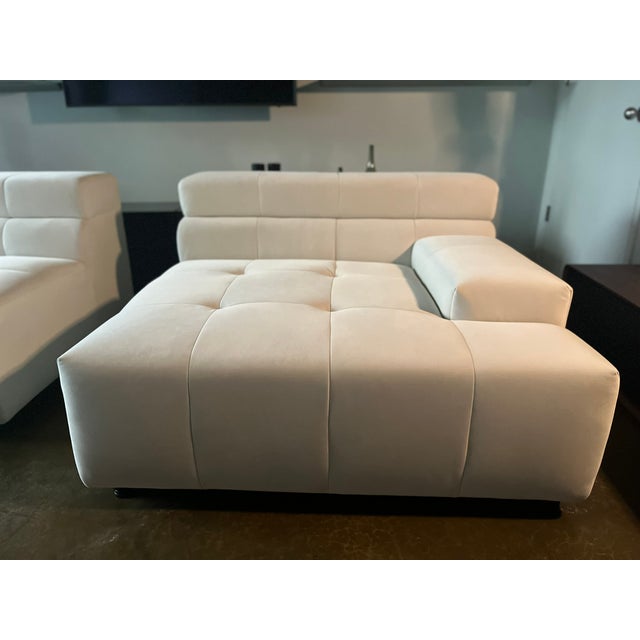 Cream Large Cantoni 3-Pc Modular Sectional Sofa in Off-White Cream Micro-Suede, Like New For Sale - Image 8 of 14