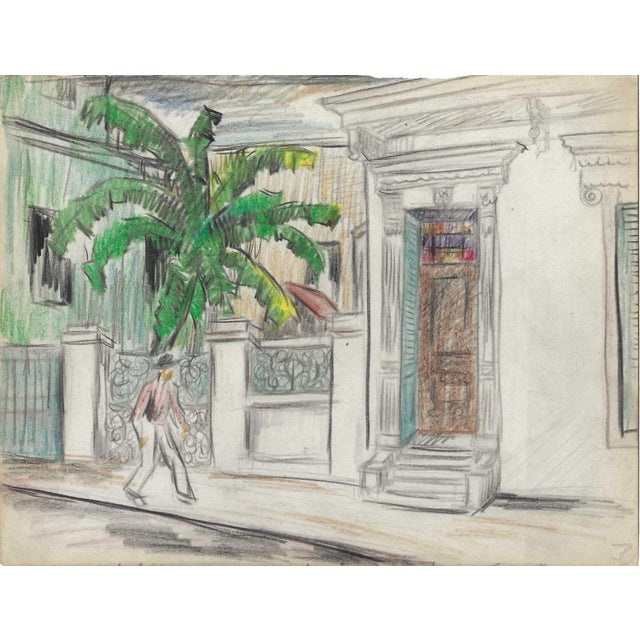 Grace Spongberg (American, 1906-1992) "St Peter & Royal [Streets]" oil pastel on paper, estate stamp on reverse. Grace...