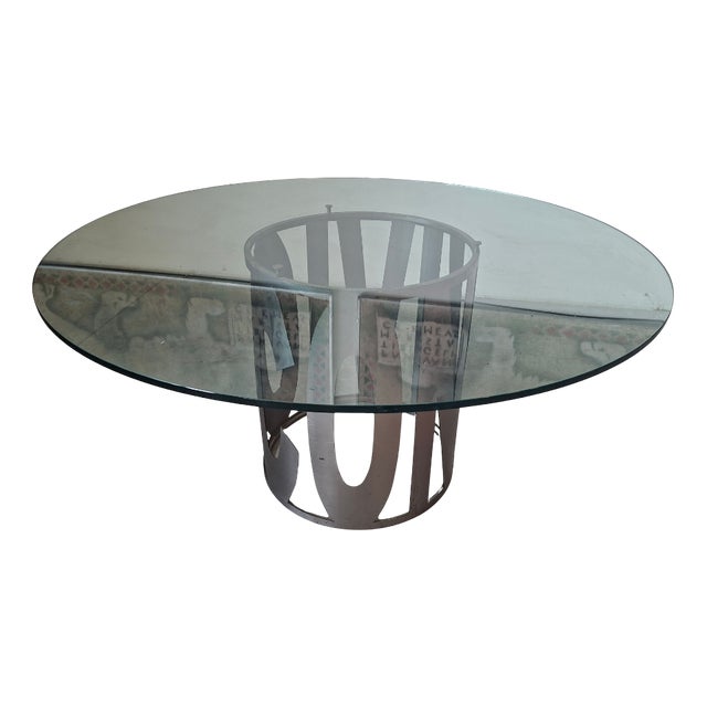 Vintage Table in Glass and Iron, 1980s For Sale